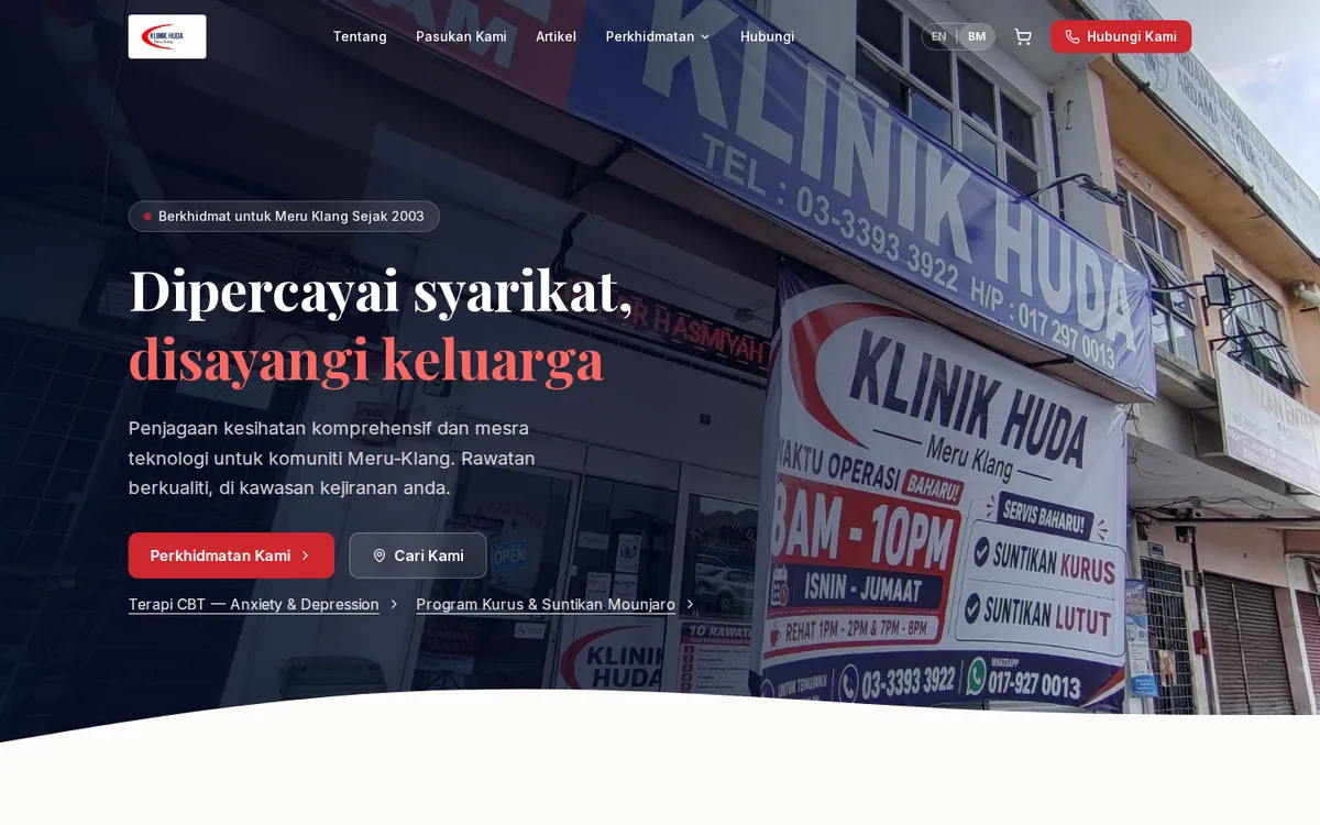Klinik Huda website home page