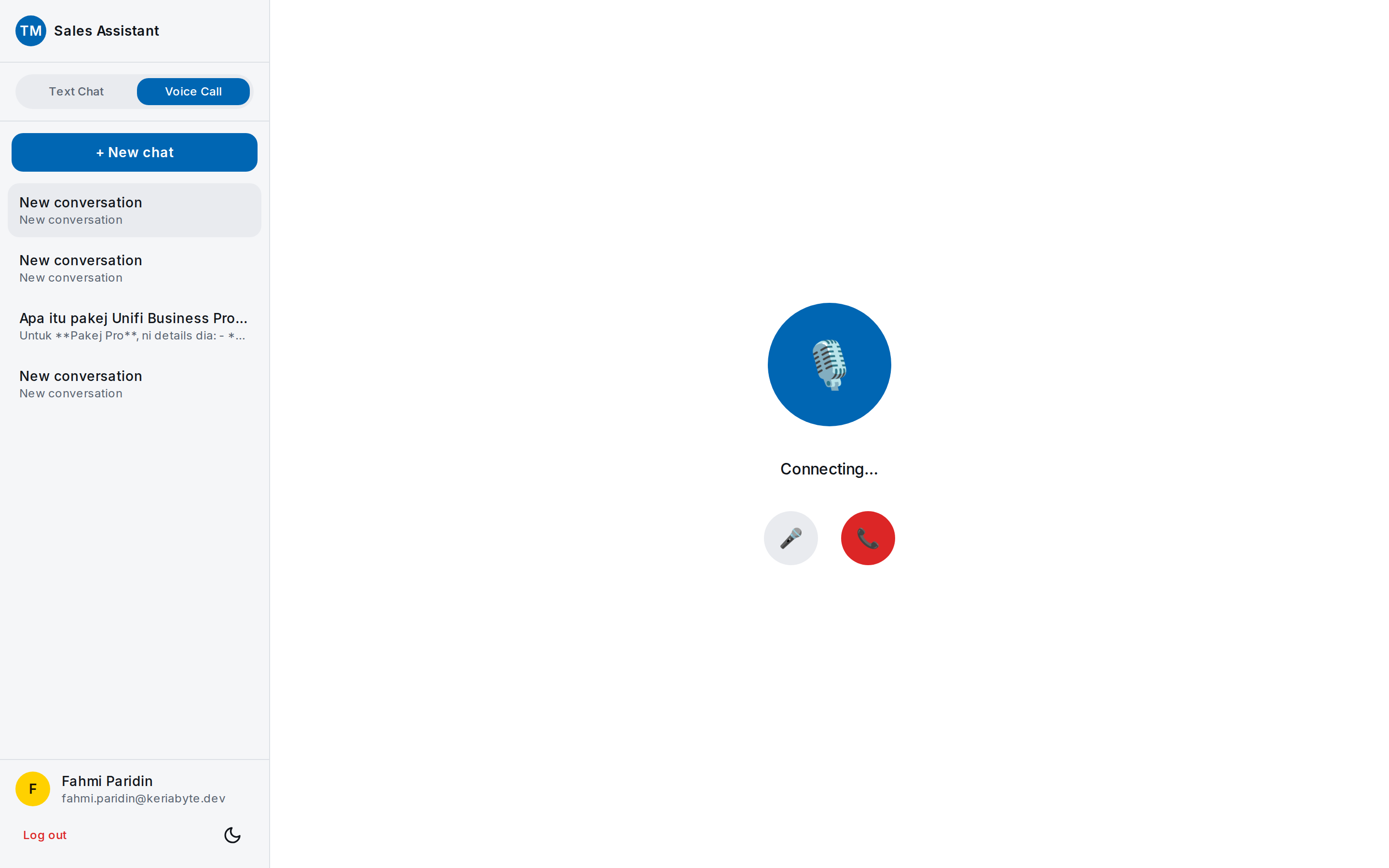 Suara voice call interface showing a live AI conversation